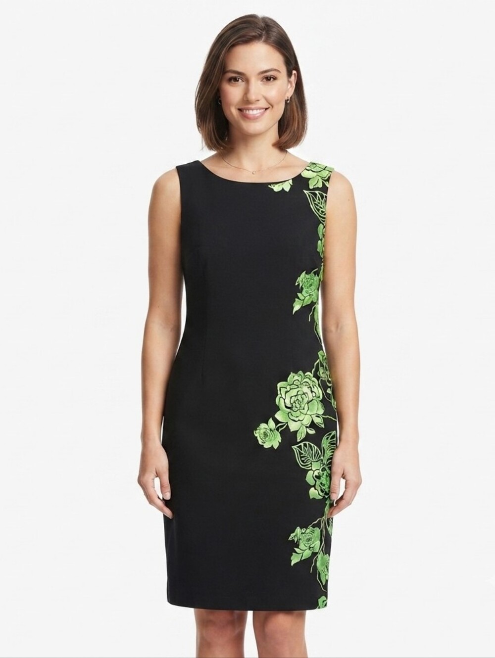 Maya Brooke Floral Midi Sleeveless Dress 14 Black Green Cocktail Wedding Guest